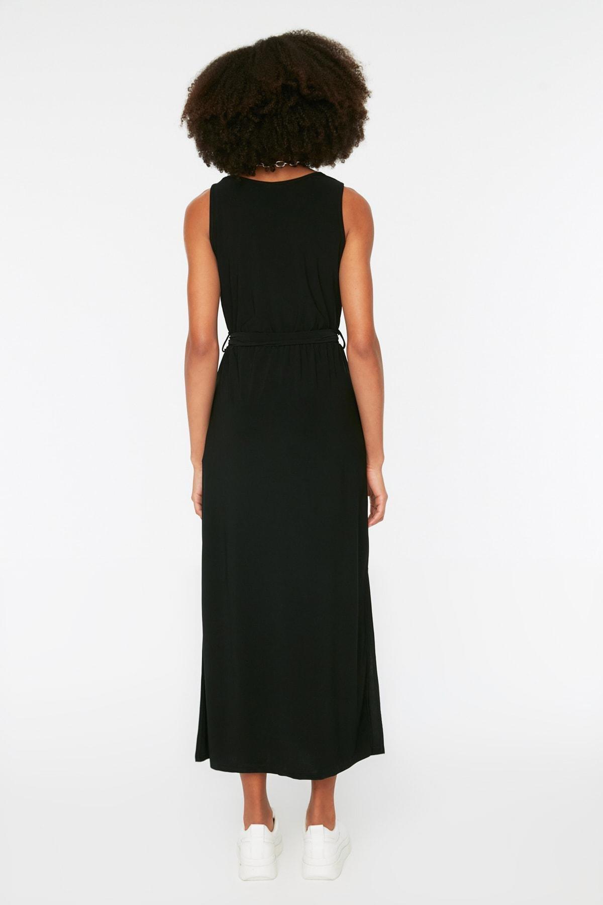 Black A-Line V-Neck Dress, , large image number 4