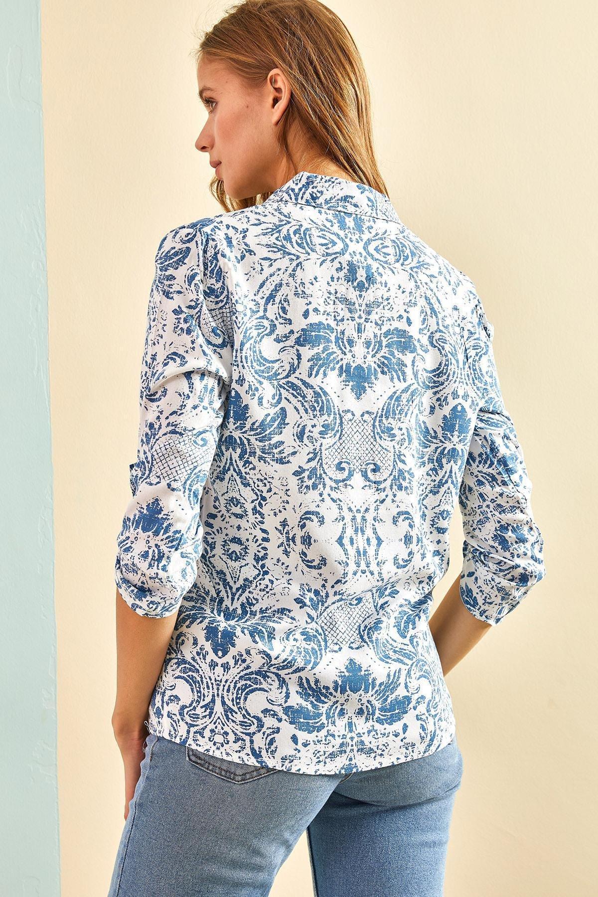 Green Patterned Viscose Shirt, TURQUOISE, large image number 3