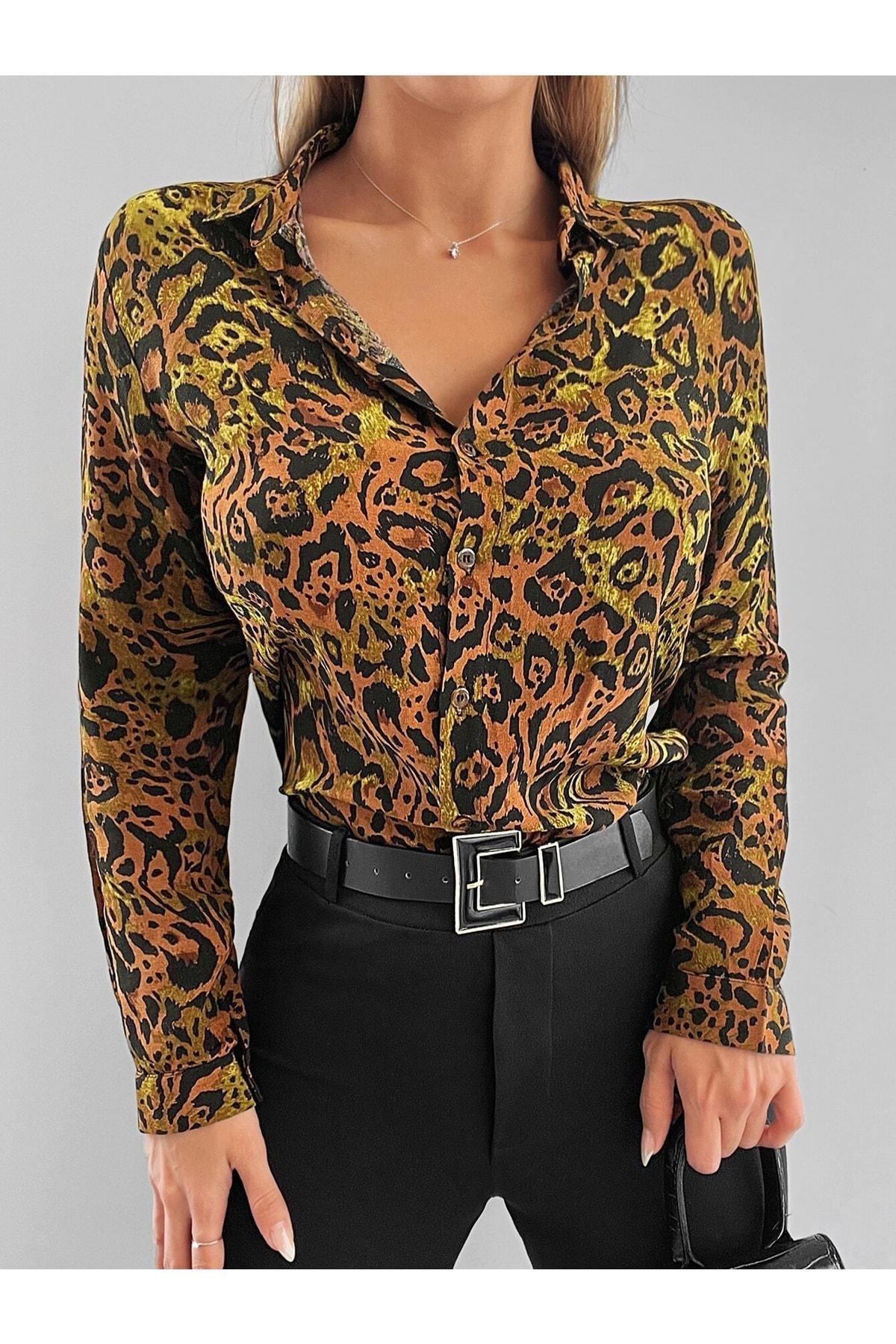 Multicolour Animal Printed Viscose Shirt, Leopard, medium