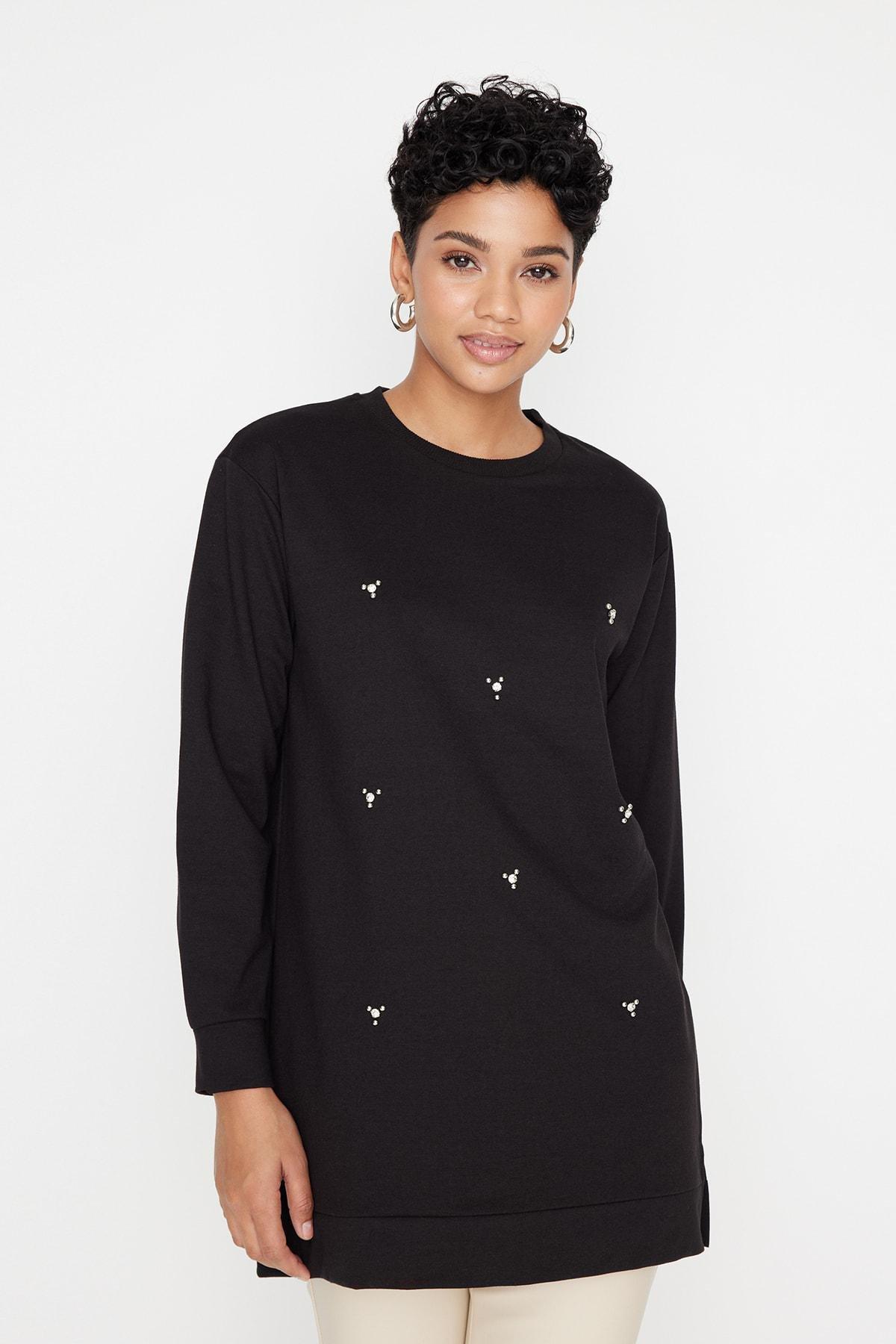 Black Crew Neck Tunic, Black, large image number 1