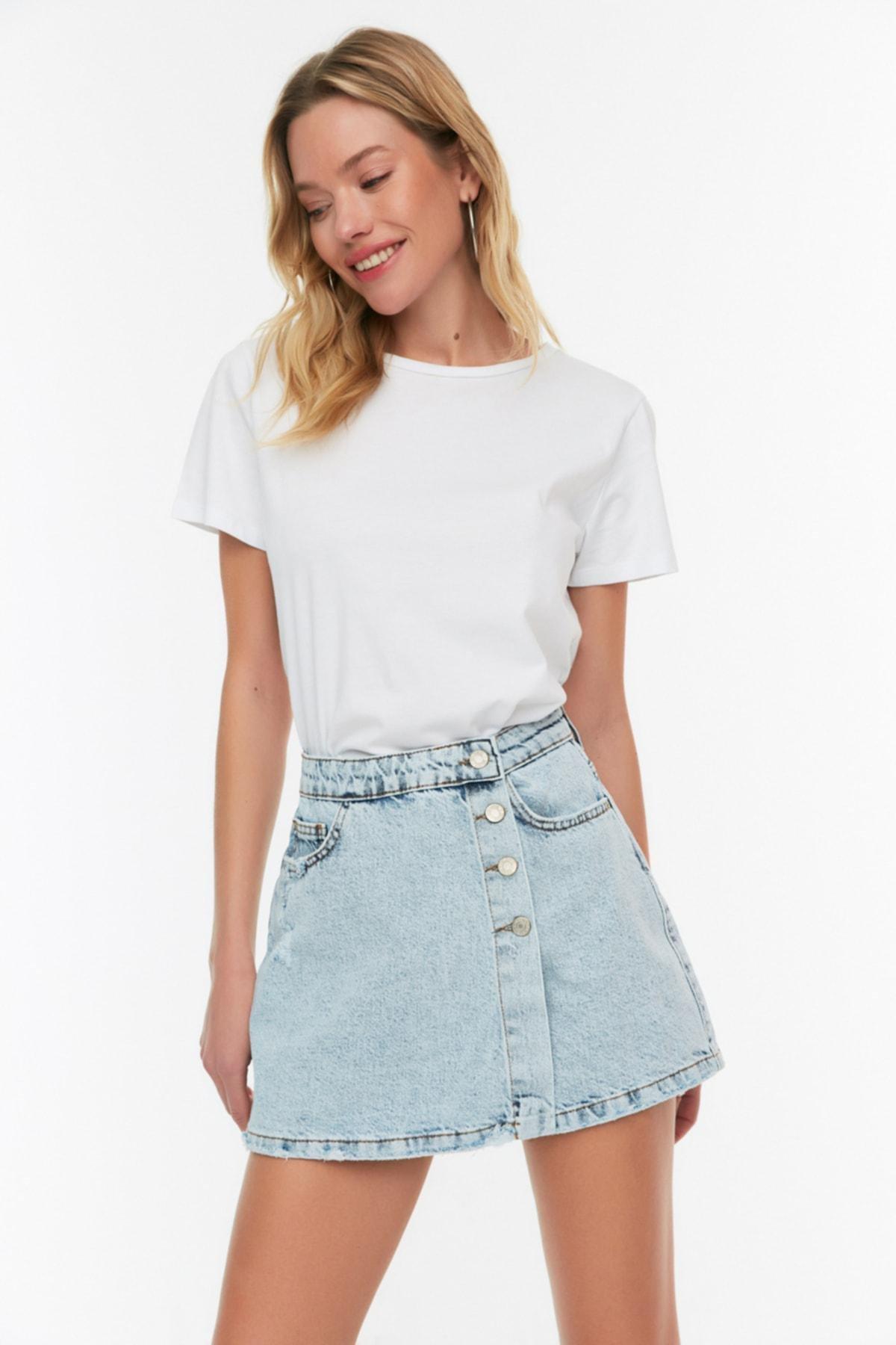 Blue Mid Waist Shorts, , large image number 1