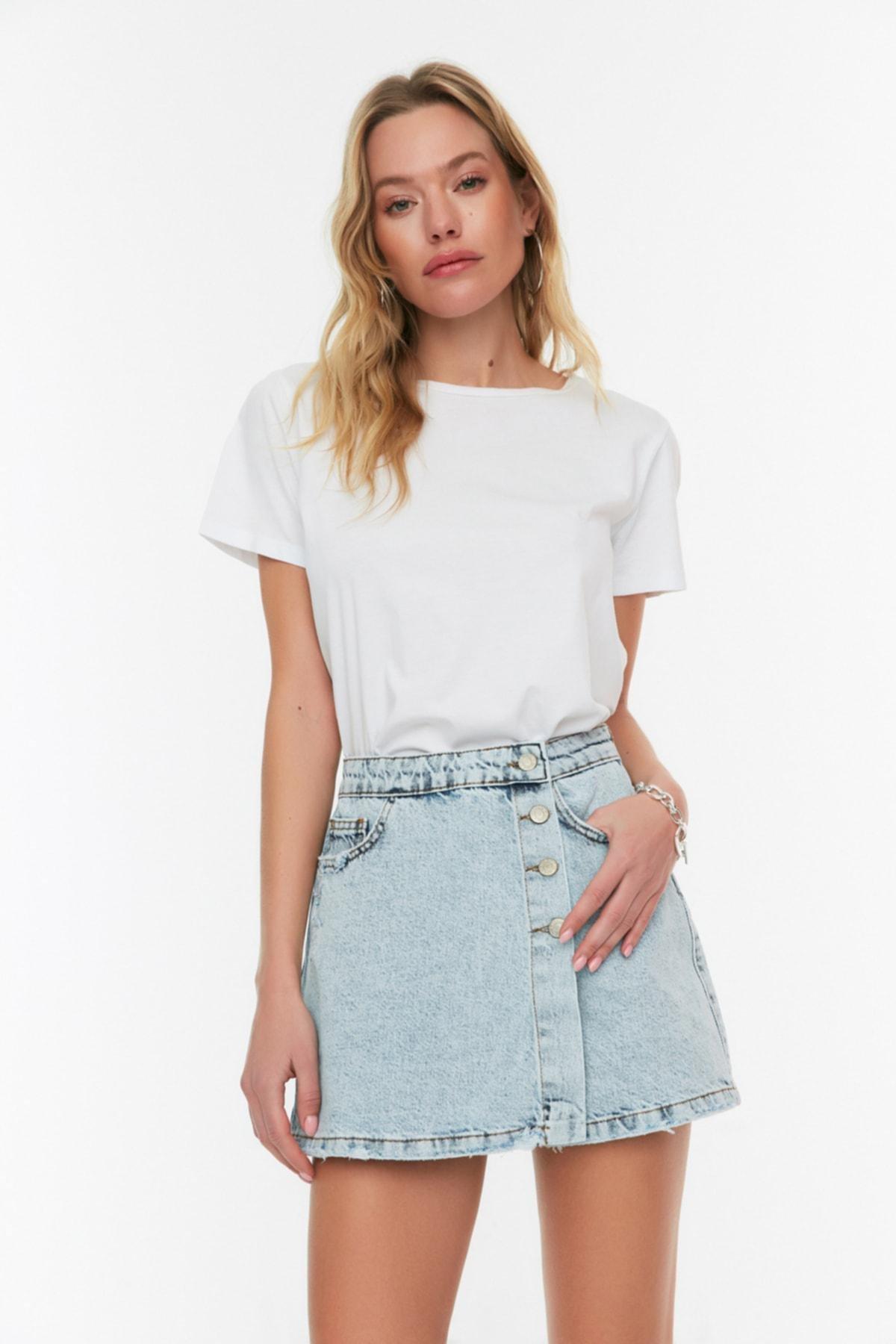 Blue Mid Waist Shorts, , large image number 2