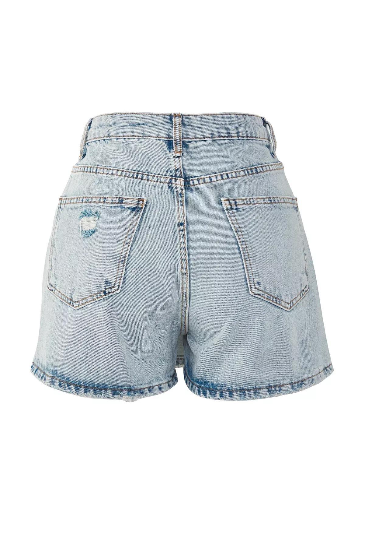 Blue Mid Waist Shorts, , large image number 5