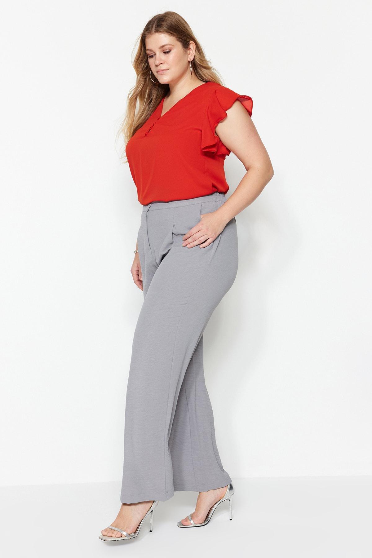 Gray Loose Plus Size Pants, , large image number 0
