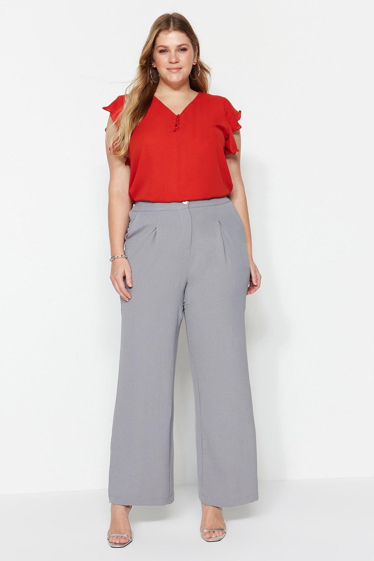 Gray Loose Plus Size Pants, , large image number 3