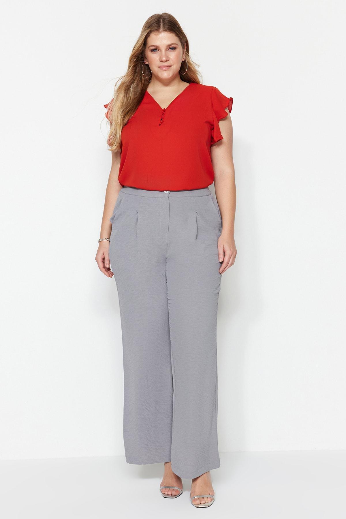 Gray Loose Plus Size Pants, , large image number 4