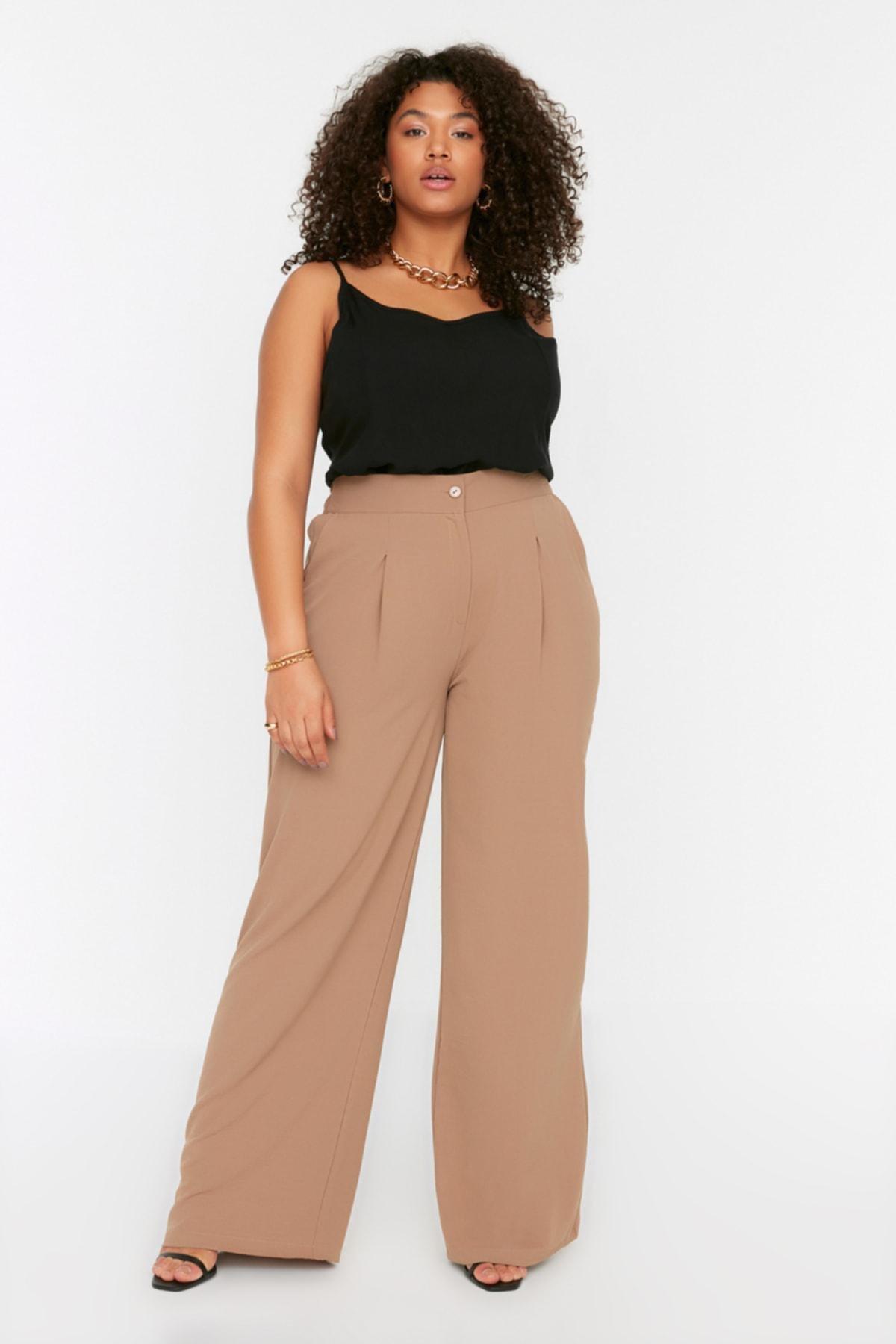 Brown Loose Plus Size Pants, , large image number 0