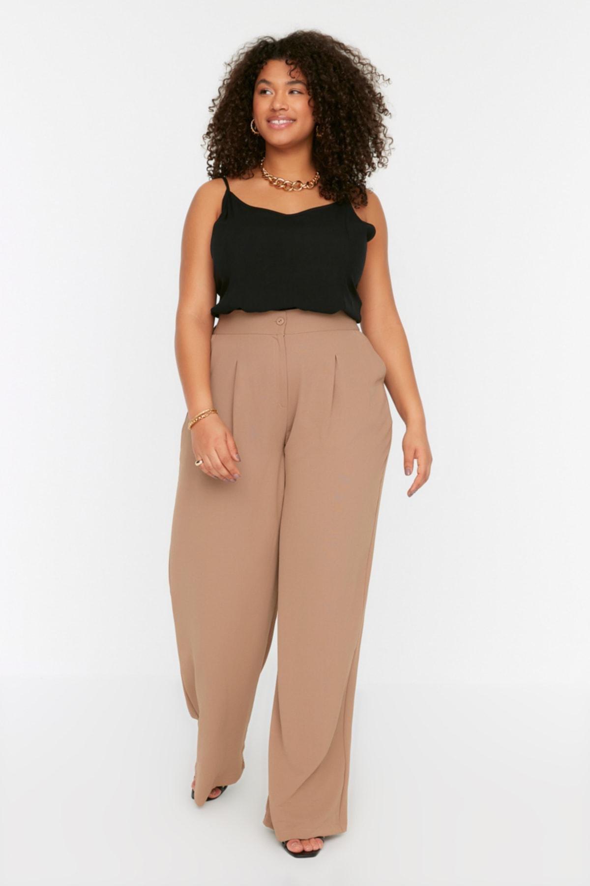 Brown Loose Plus Size Pants, , large image number 1