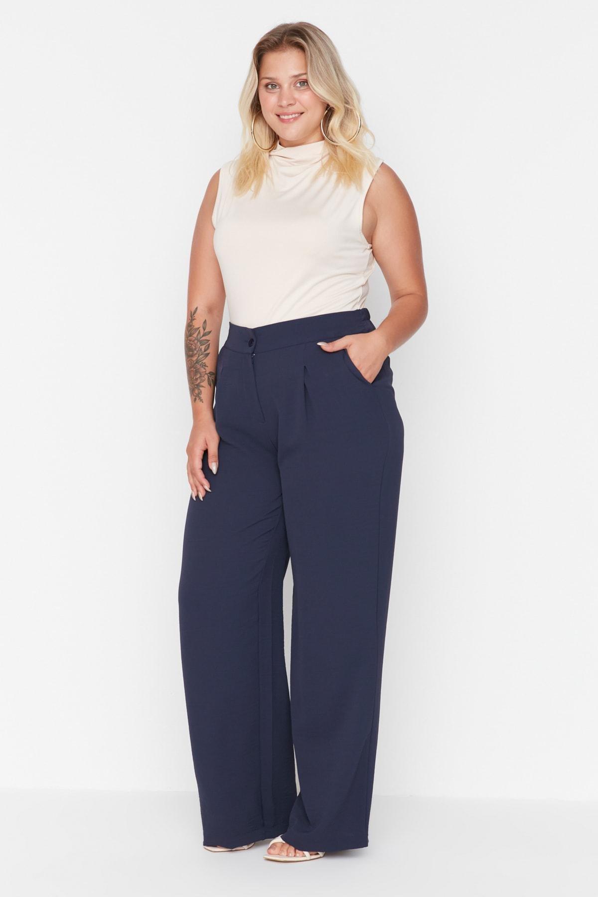 Blue Loose Plus Size Pants, , large image number 0