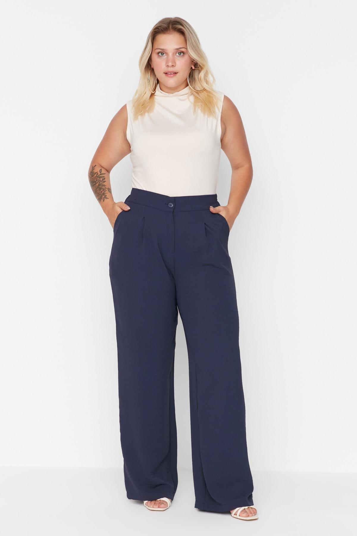 Blue Loose Plus Size Pants, , large image number 2