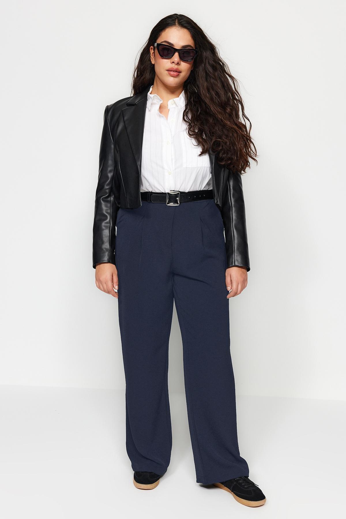 Blue Loose Plus Size Pants, , large image number 3