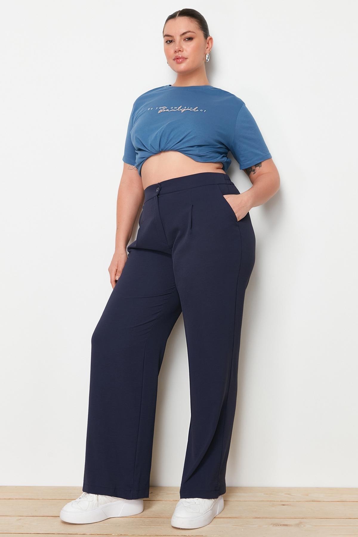 Blue Loose Plus Size Pants, , large image number 4