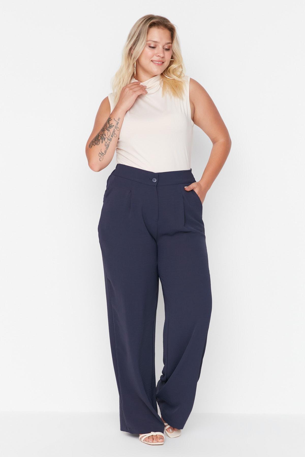 Blue Loose Plus Size Pants, , large image number 5
