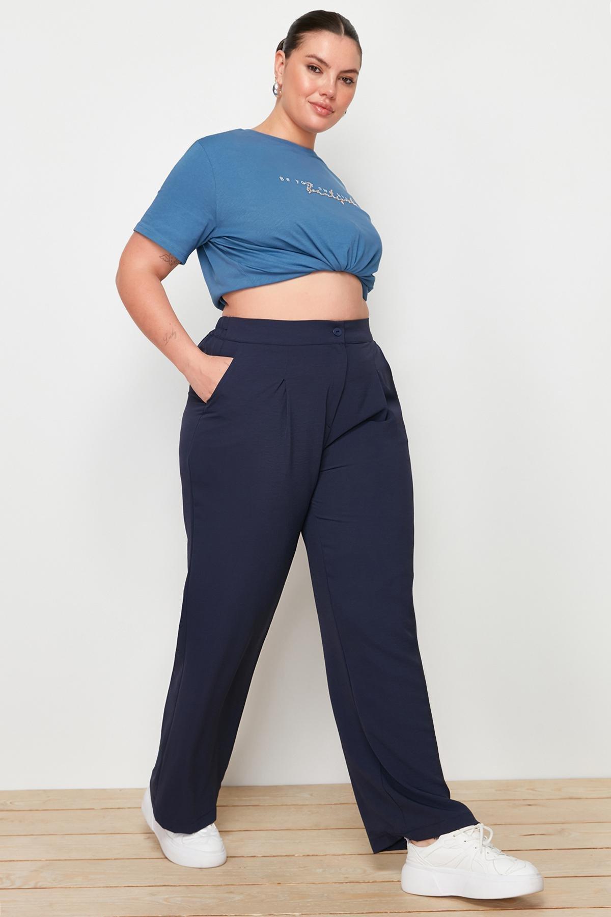 Blue Loose Plus Size Pants, , large image number 6