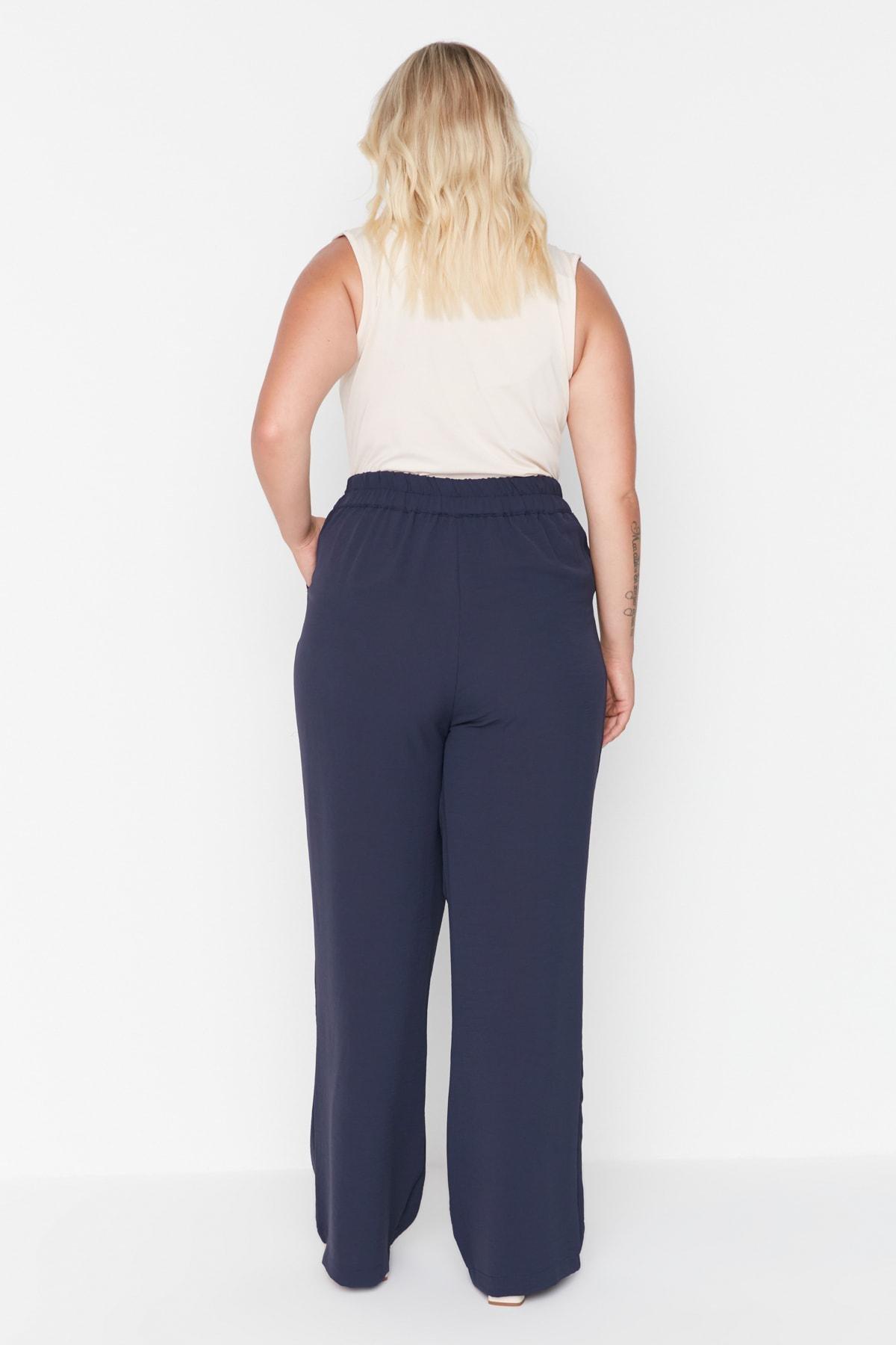 Blue Loose Plus Size Pants, , large image number 7