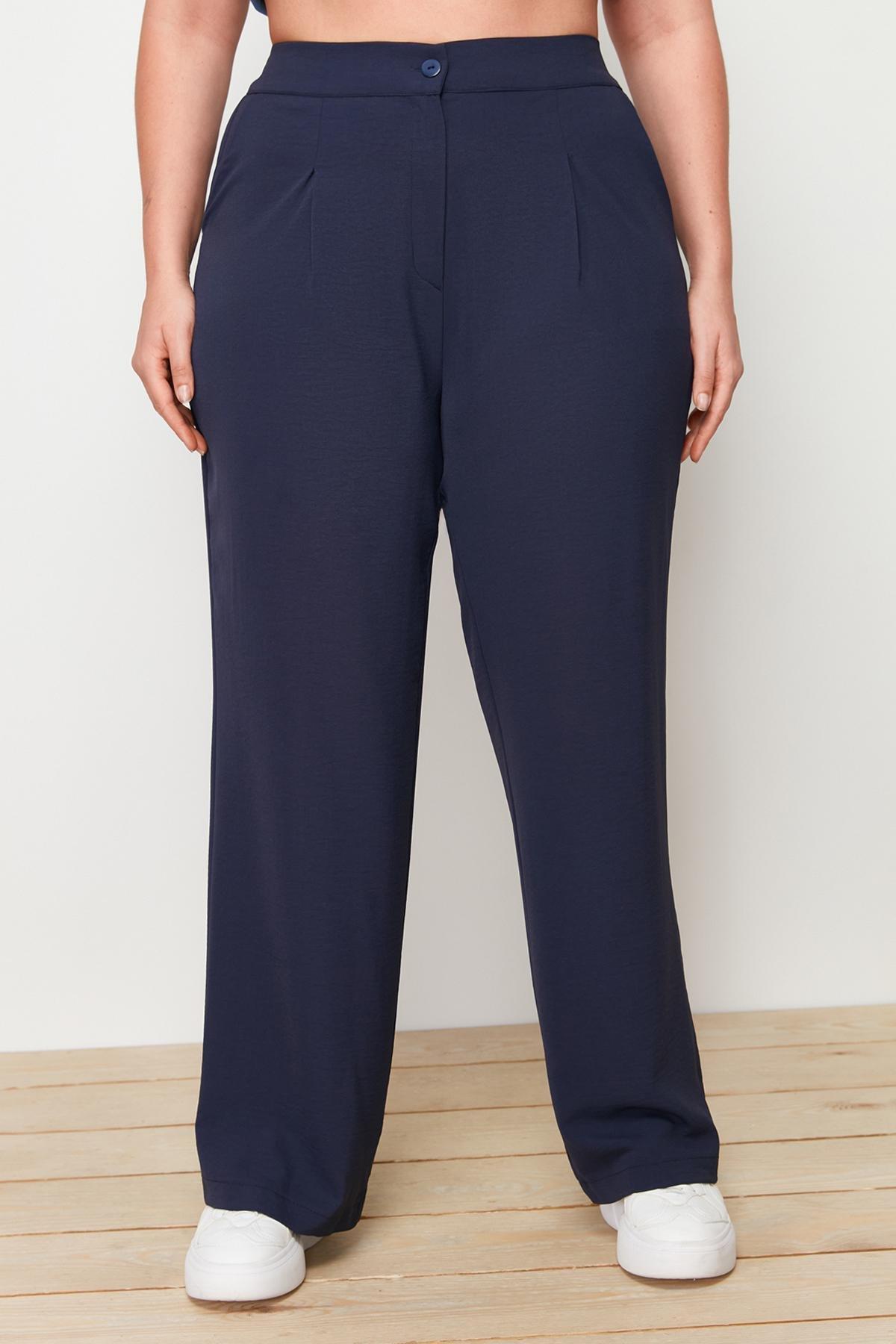 Blue Loose Plus Size Pants, , large image number 8