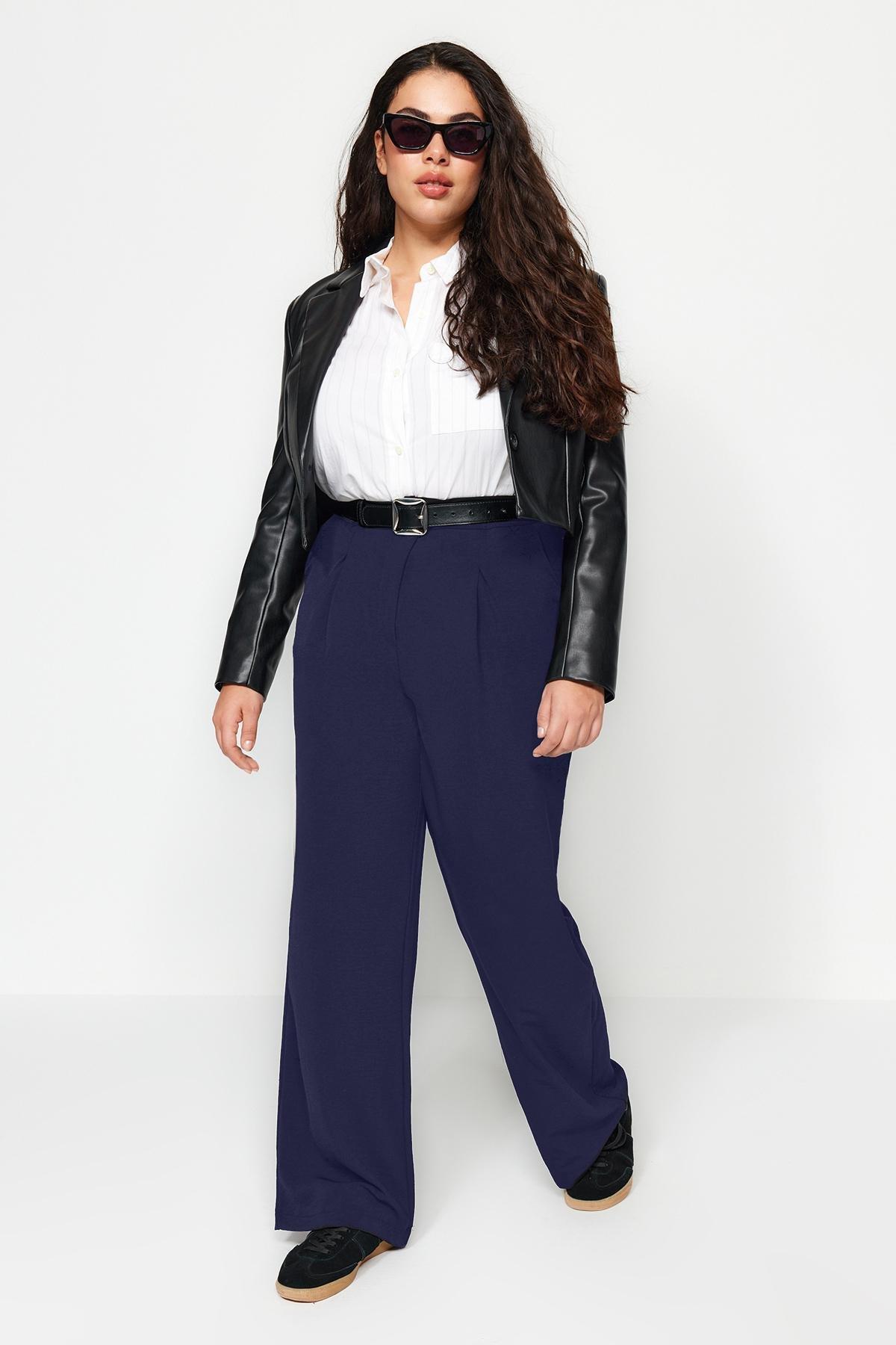 Blue Loose Plus Size Pants, , large image number 12