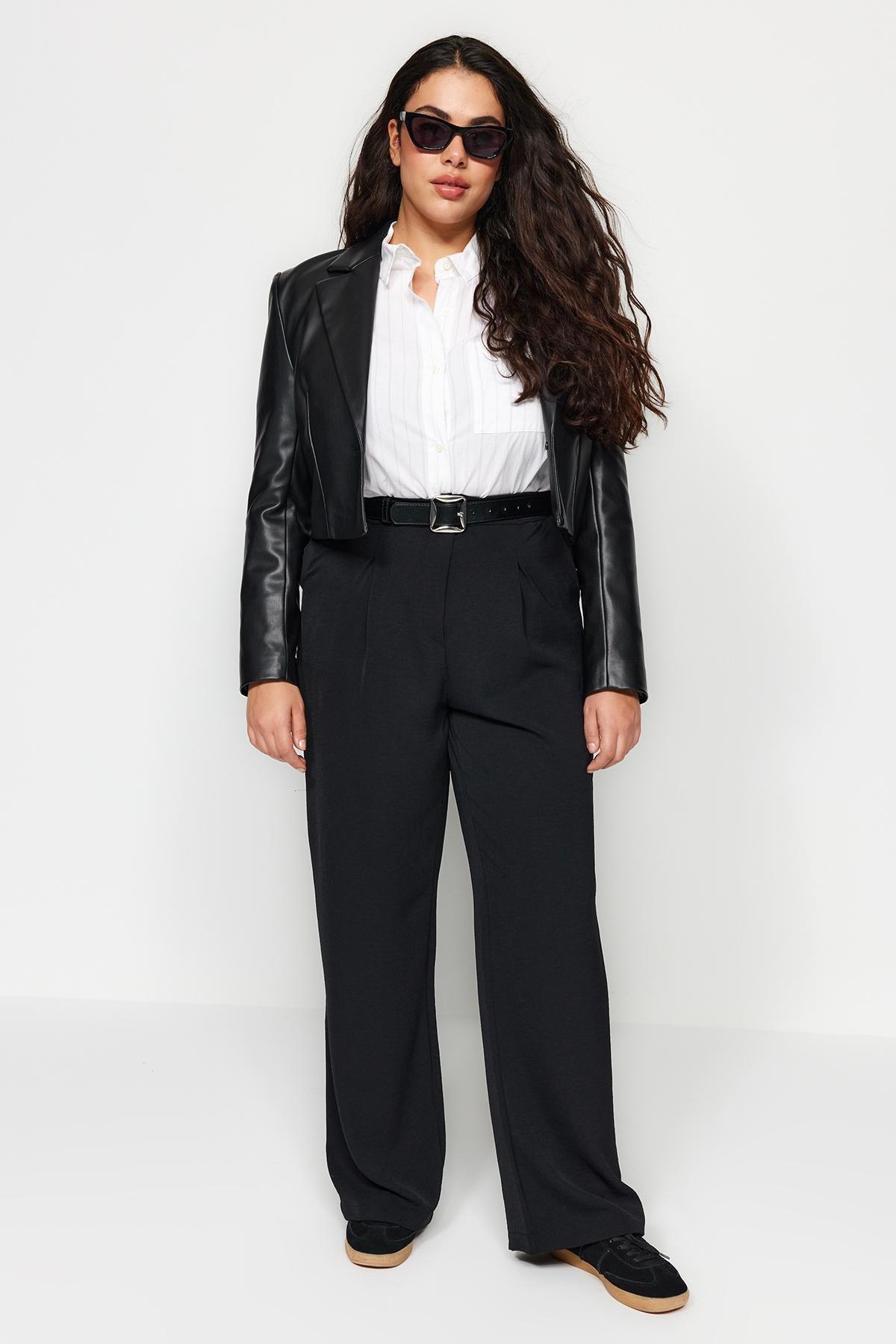 Black Loose Plus Size Pants, , large image number 0