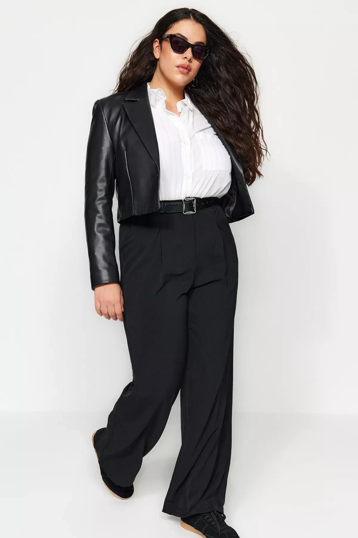 Black Loose Plus Size Pants, , large image number 1