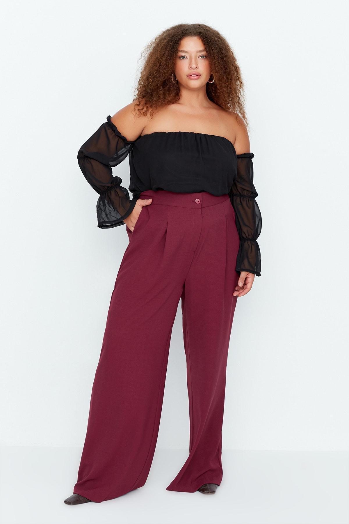 Burgundy Loose Plus Size Pants, , large image number 2
