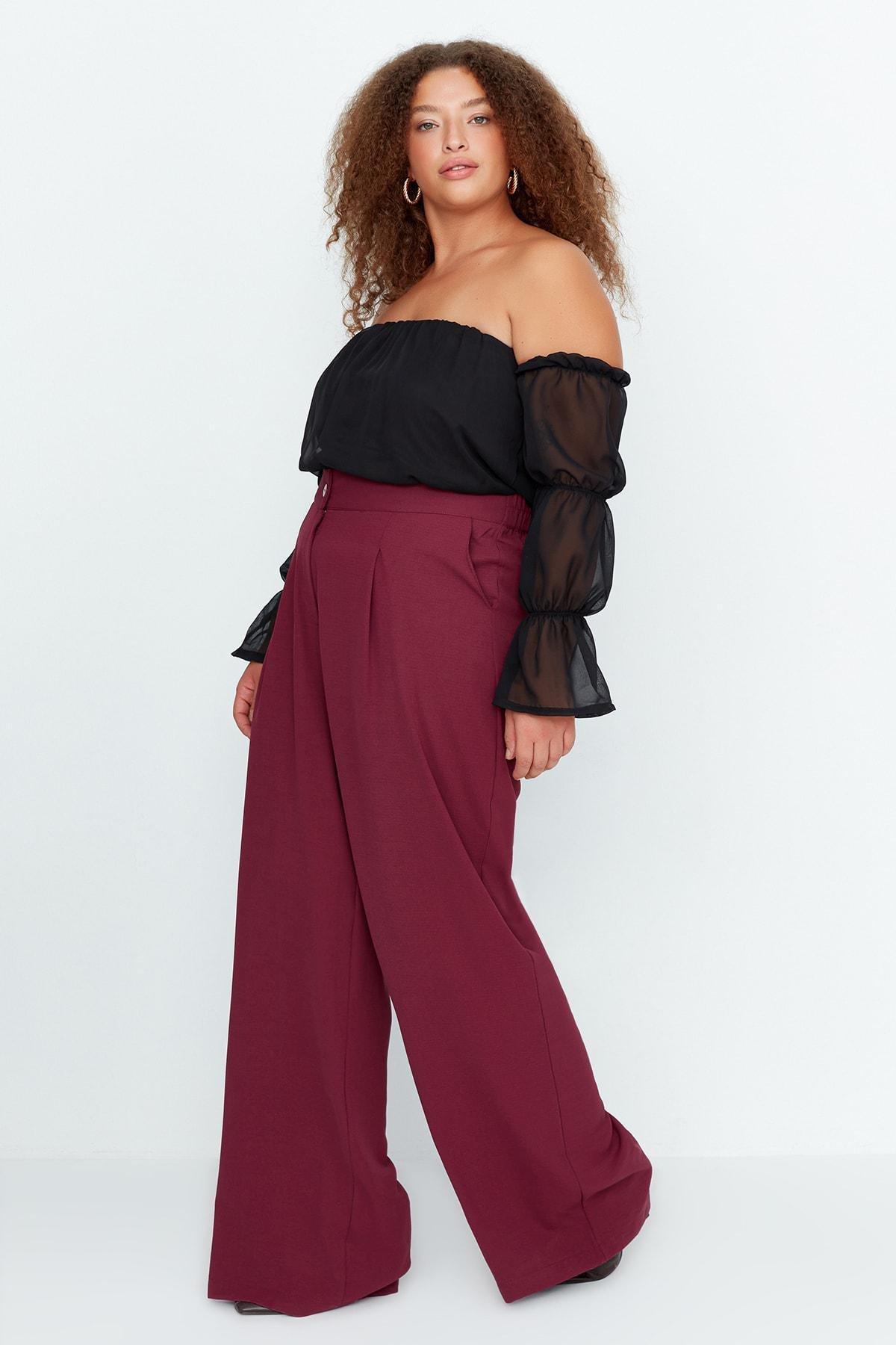 Burgundy Loose Plus Size Pants, , large image number 3