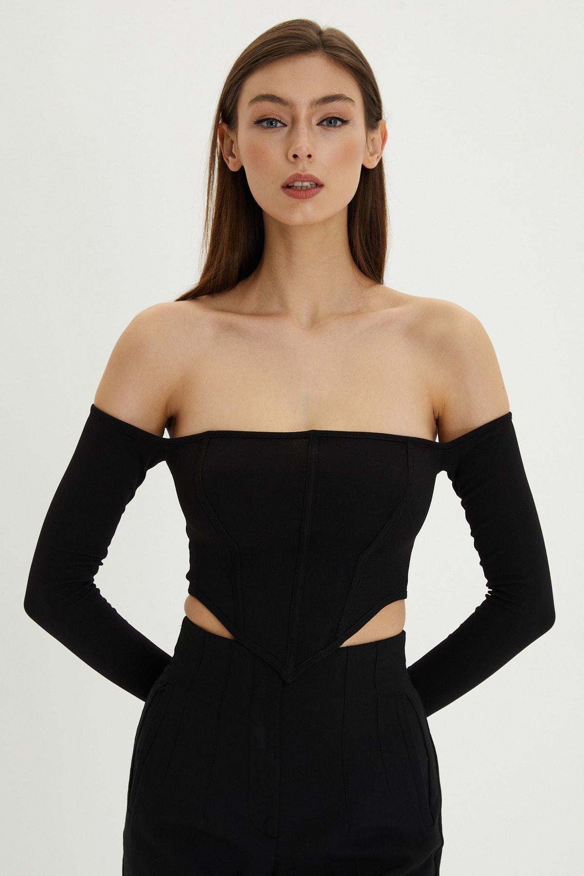 Black Fitted Bodycon Crop Top, , large image number 0