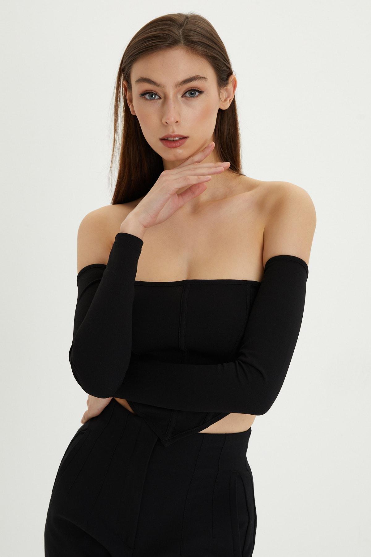 Black Fitted Bodycon Crop Top, , large image number 3