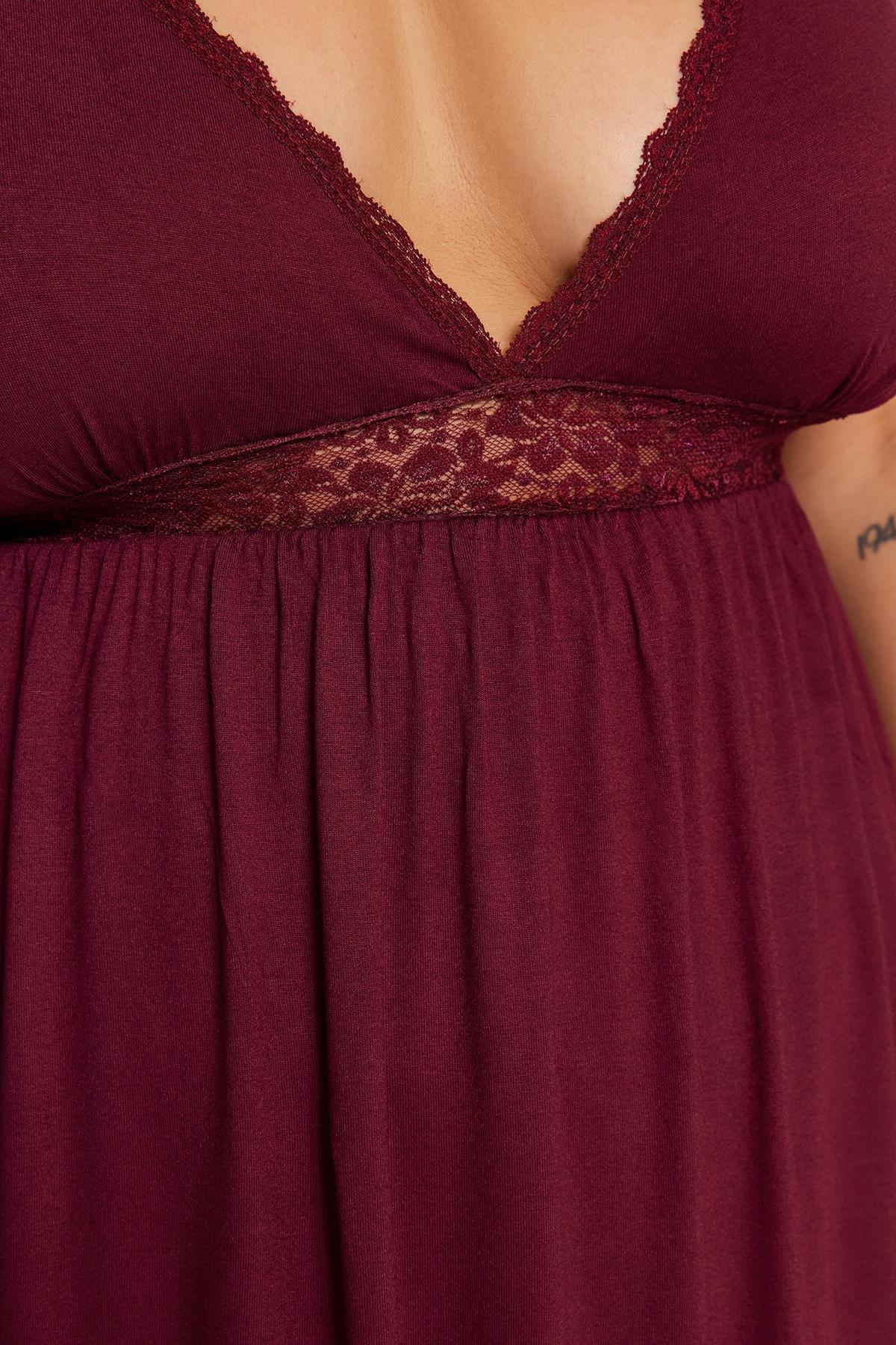 Burgundy Plus Size V Neck Nightgown, Set Of 2, , large image number 8