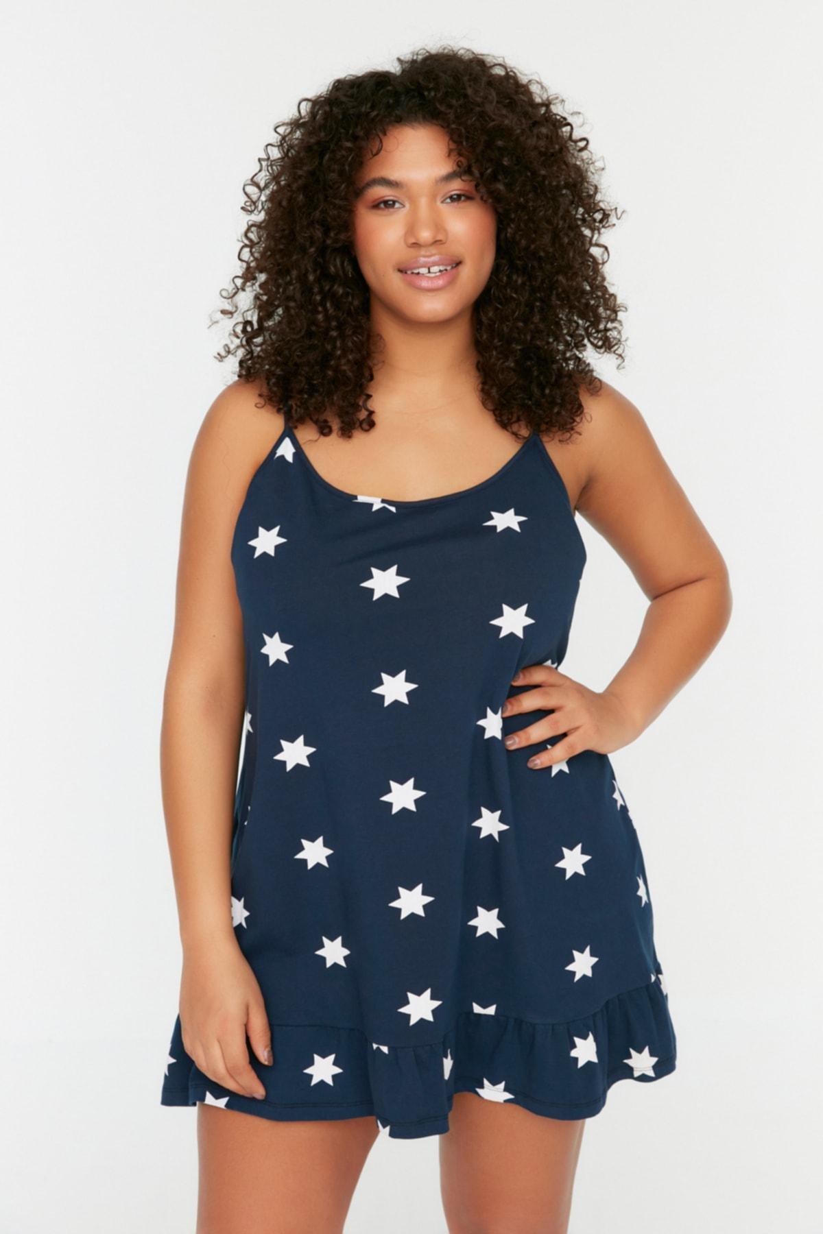 Trendyol - Navy Basic Plus Size Nightgown