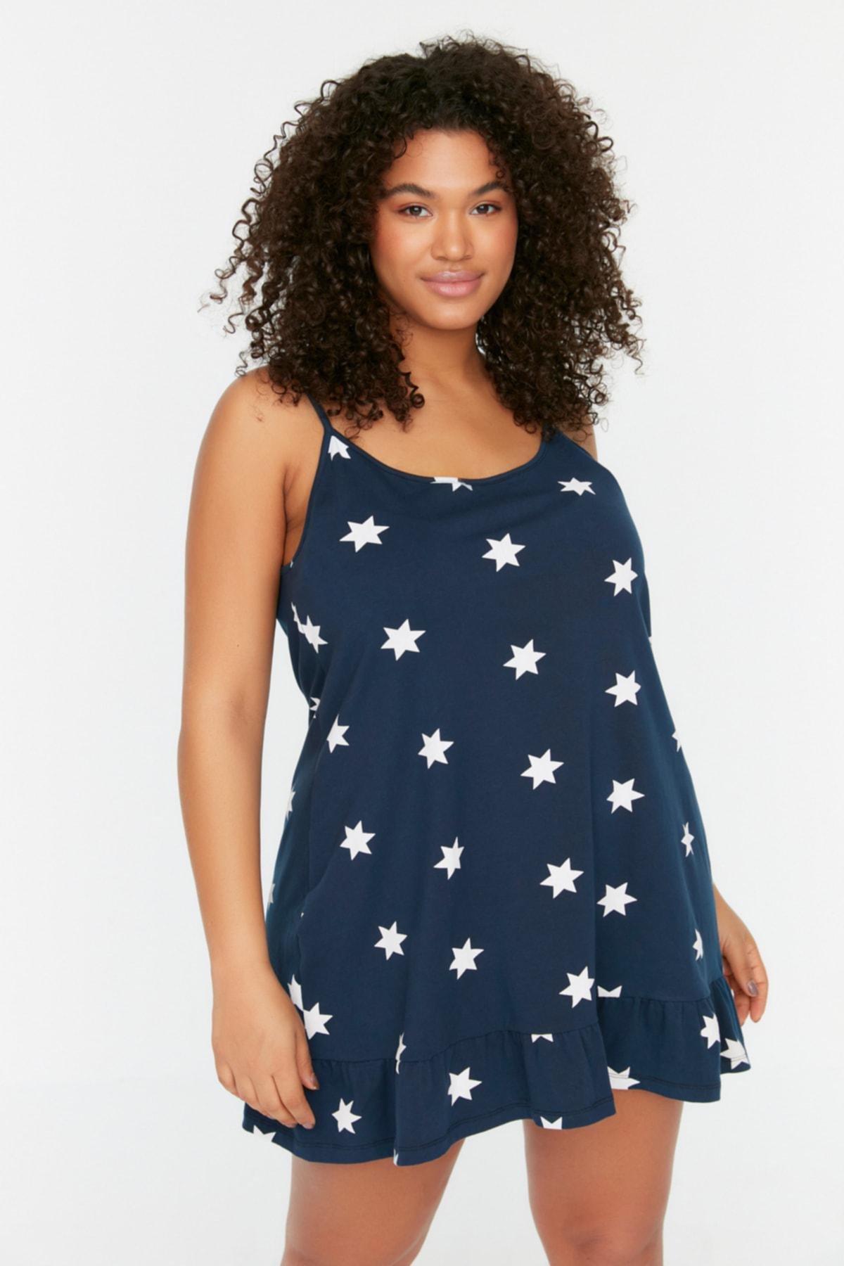 Navy Basic Plus Size Nightgown, , large image number 1