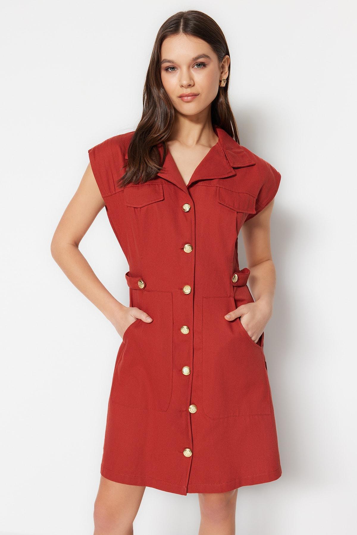Red Collared Shirt Dress, , large image number 0