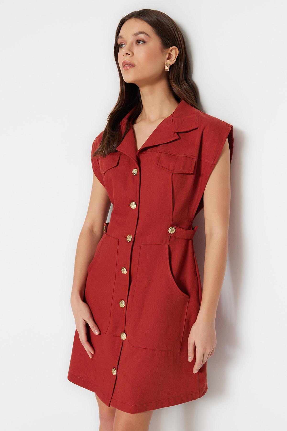 Red Collared Shirt Dress, , large image number 1