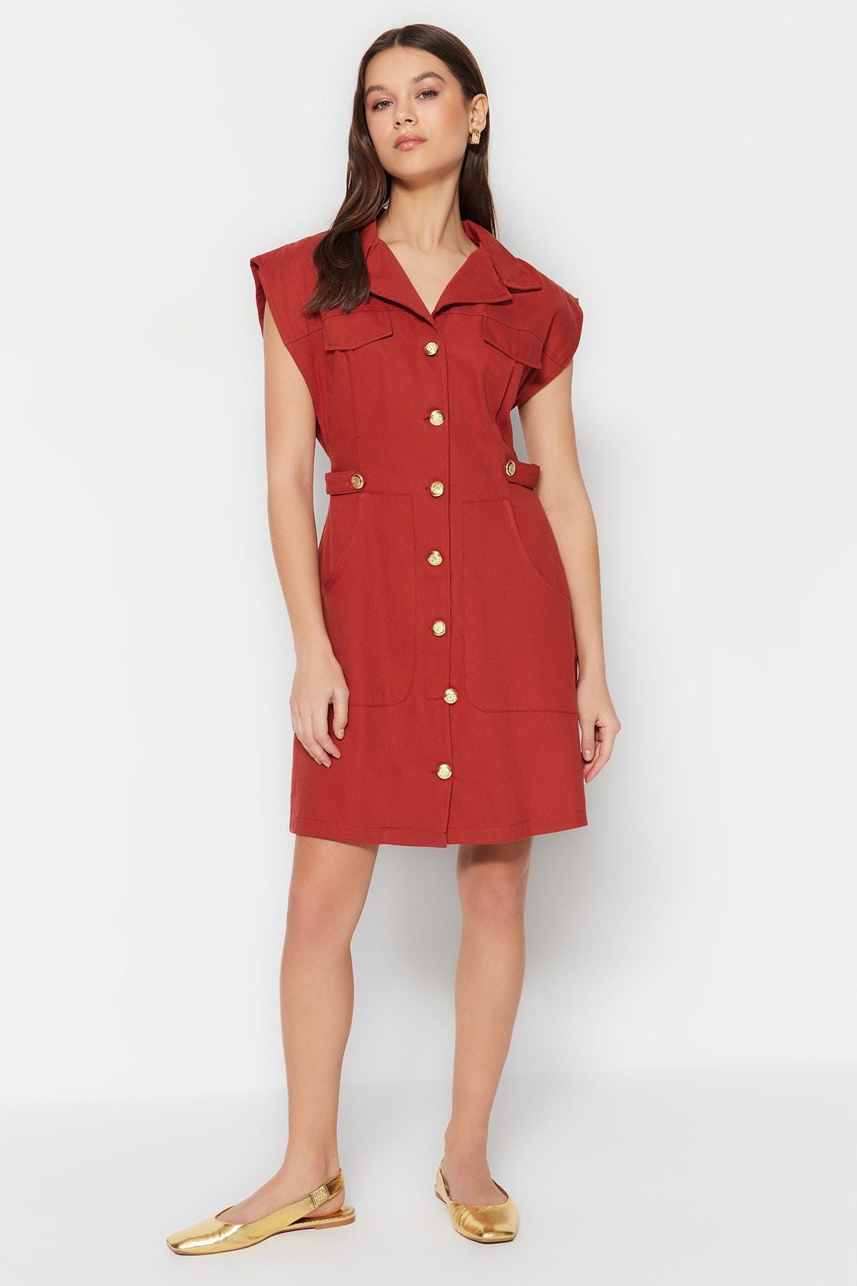 Red Collared Shirt Dress, , large image number 2
