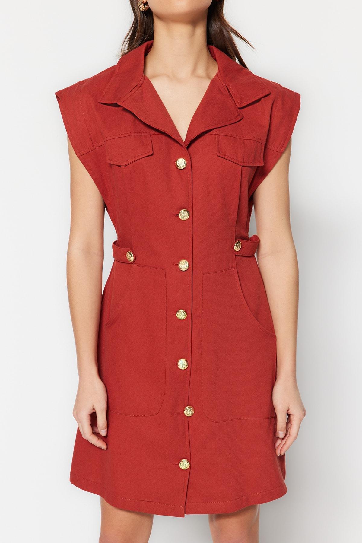 Red Collared Shirt Dress, , large image number 3