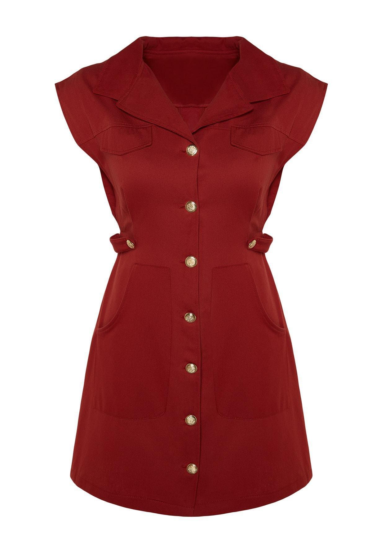 Red Collared Shirt Dress, , large image number 5