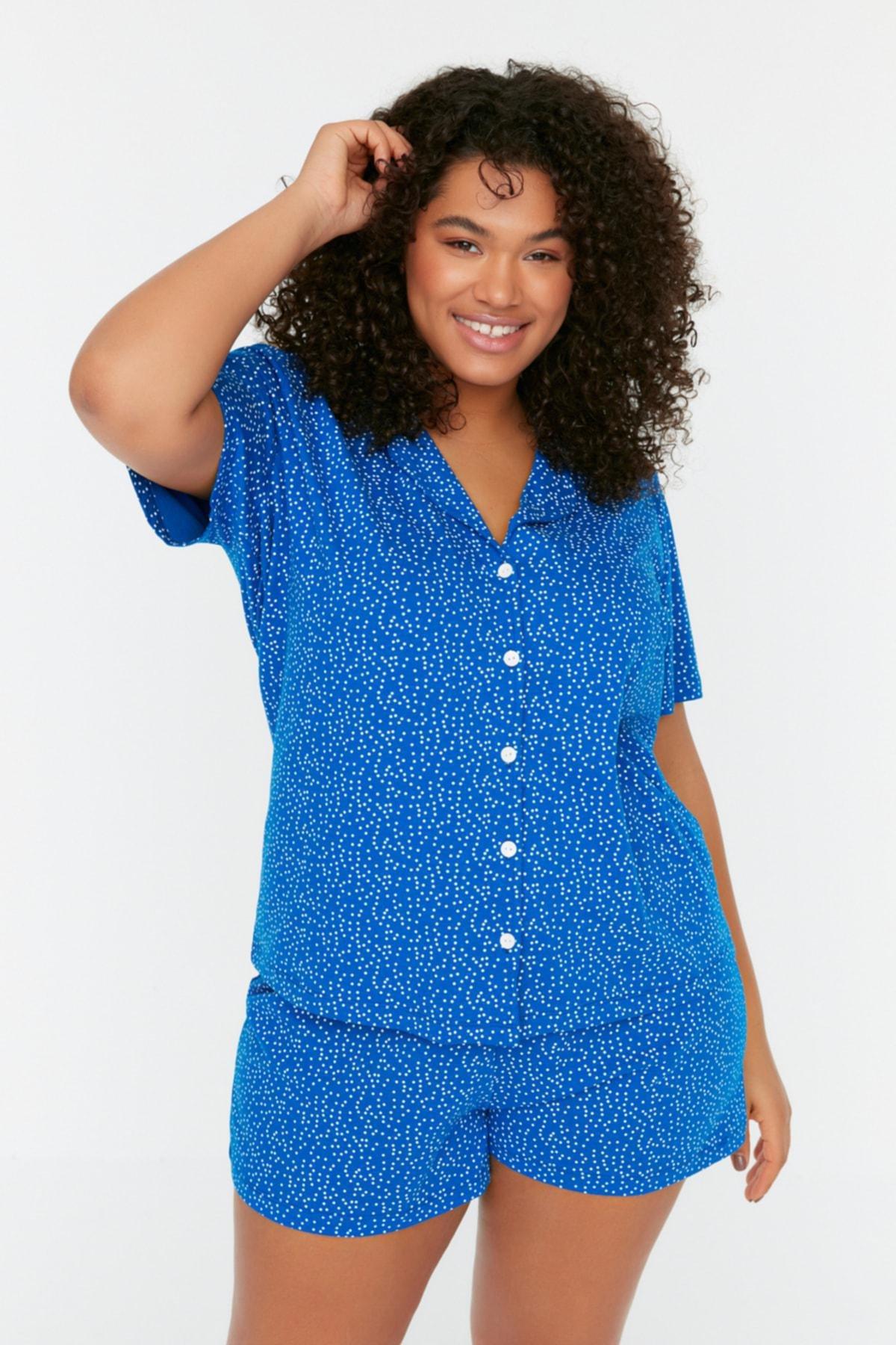 Navy Regular Plus Size Pajama Set, , large image number 0
