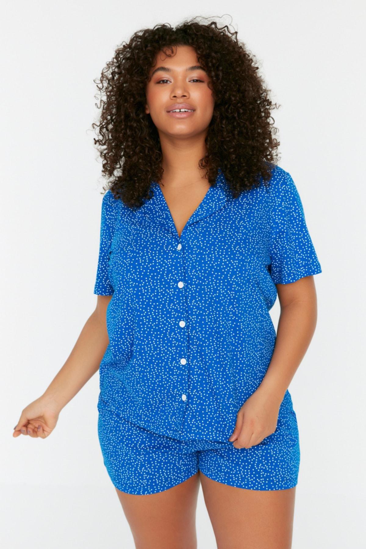 Navy Regular Plus Size Pajama Set, Dark blue, large image number 1