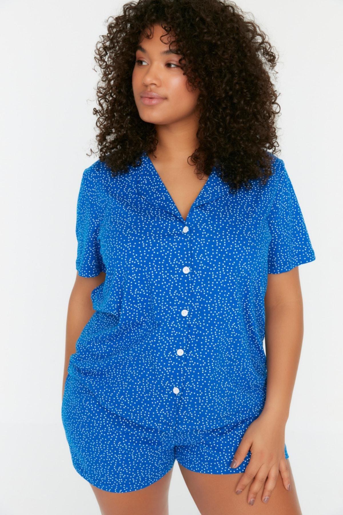 Navy Regular Plus Size Pajama Set, Dark blue, large image number 2