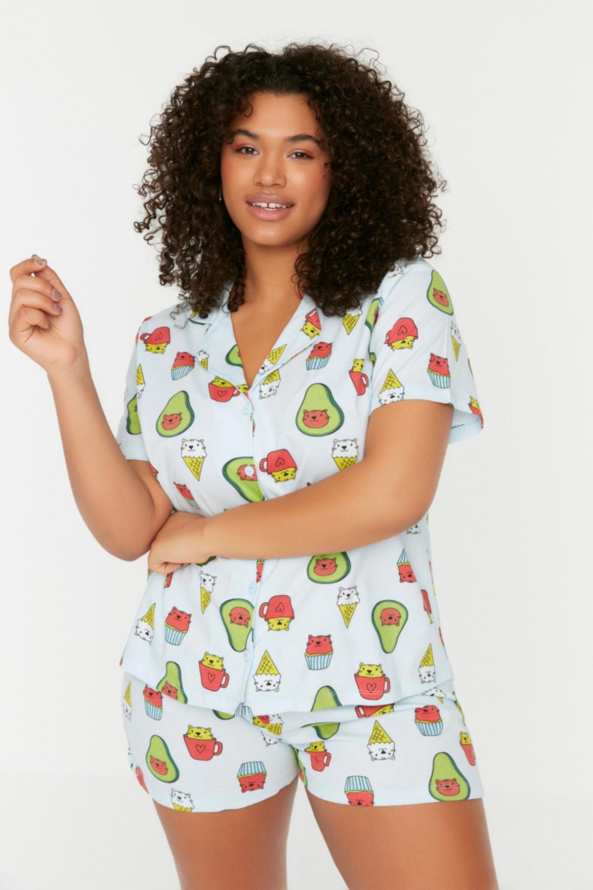 Blue Regular Plus Size Pajama Set, , large image number 0