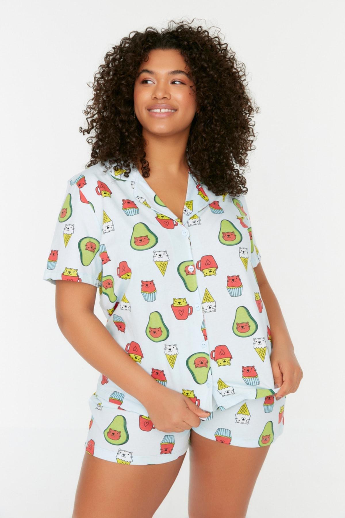 Blue Regular Plus Size Pajama Set, , large image number 1
