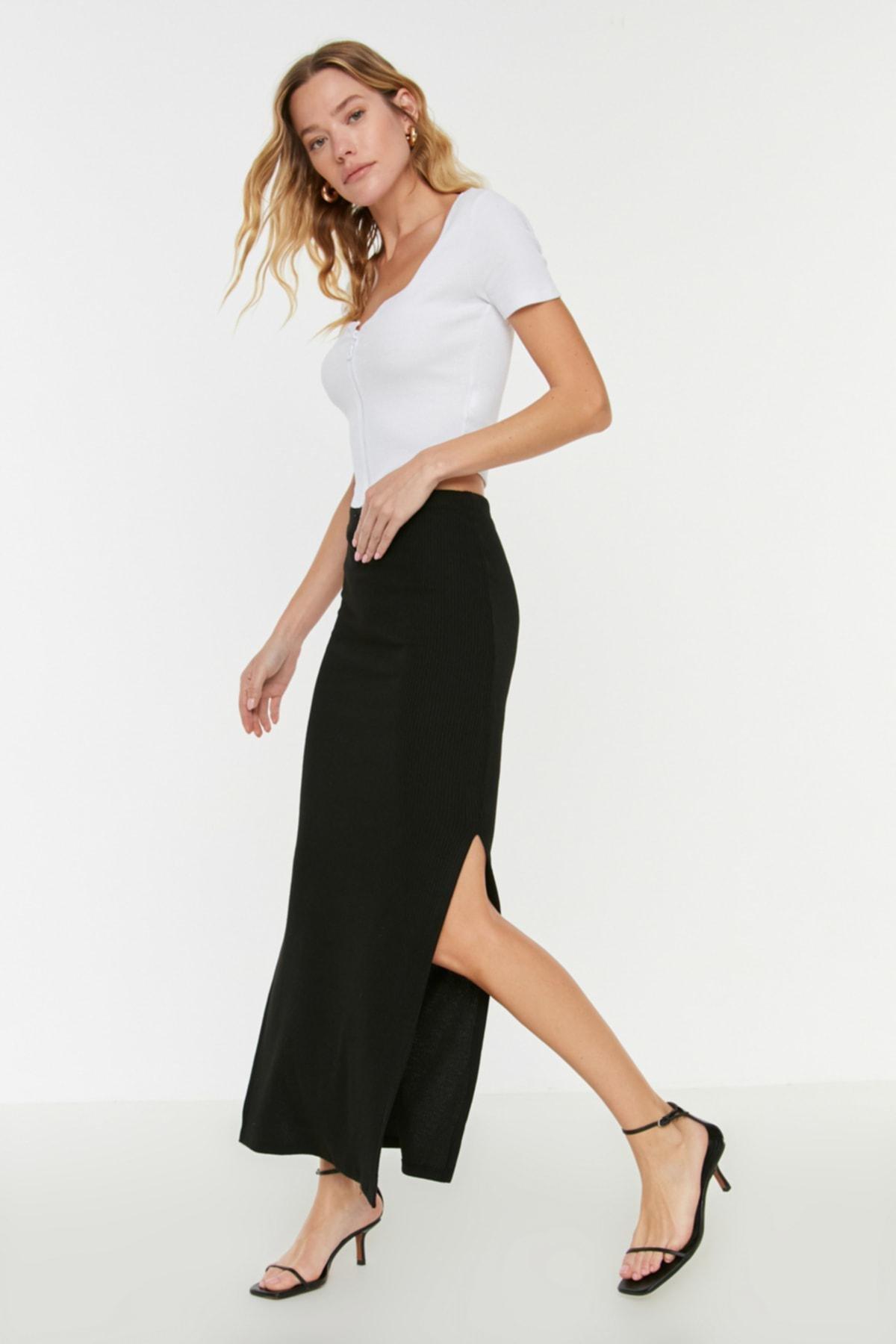 Black Slim Maxi Skirt, Black, large image number 0