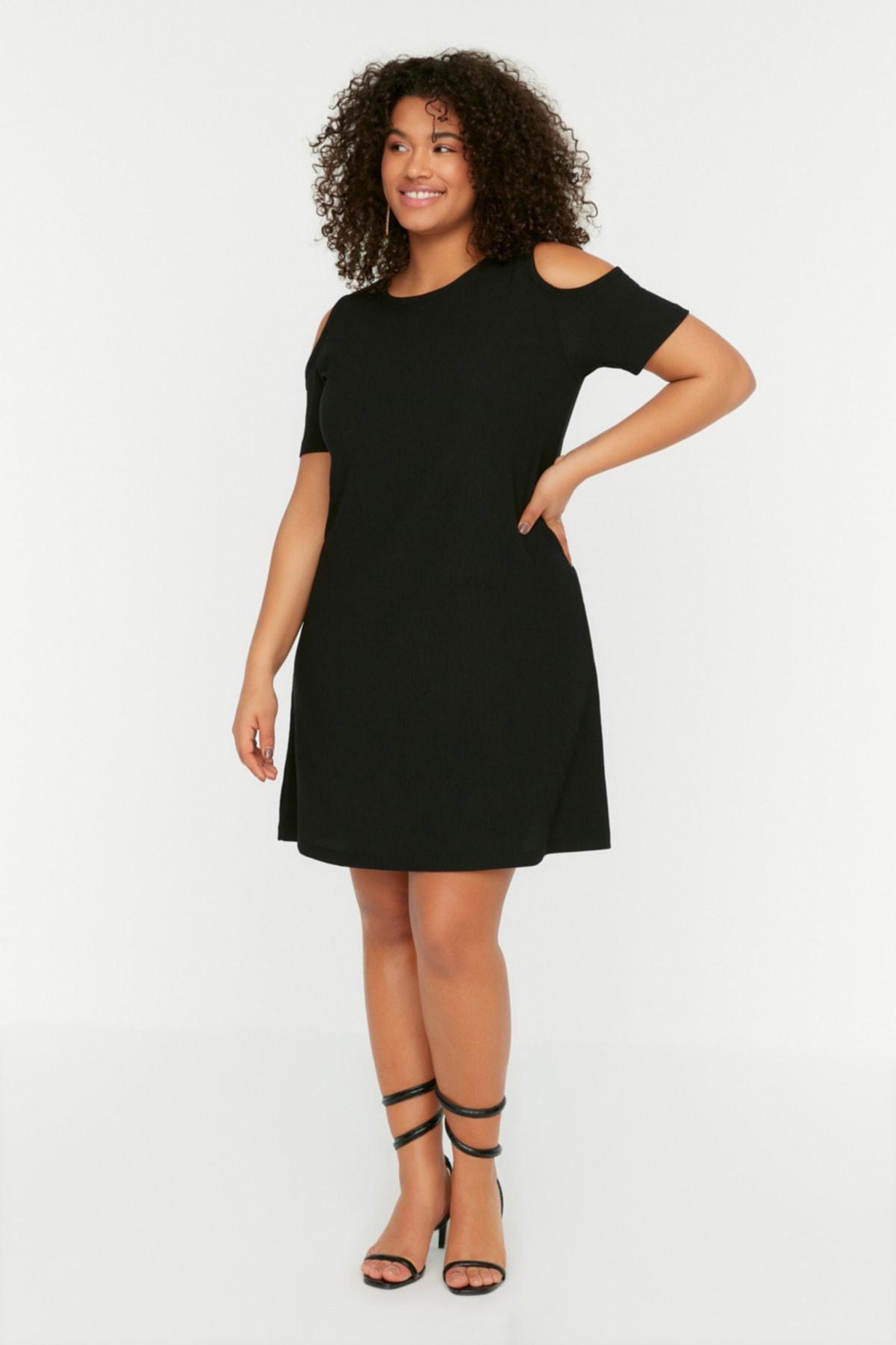 Black A-Line Plus Size Dress, Black, medium