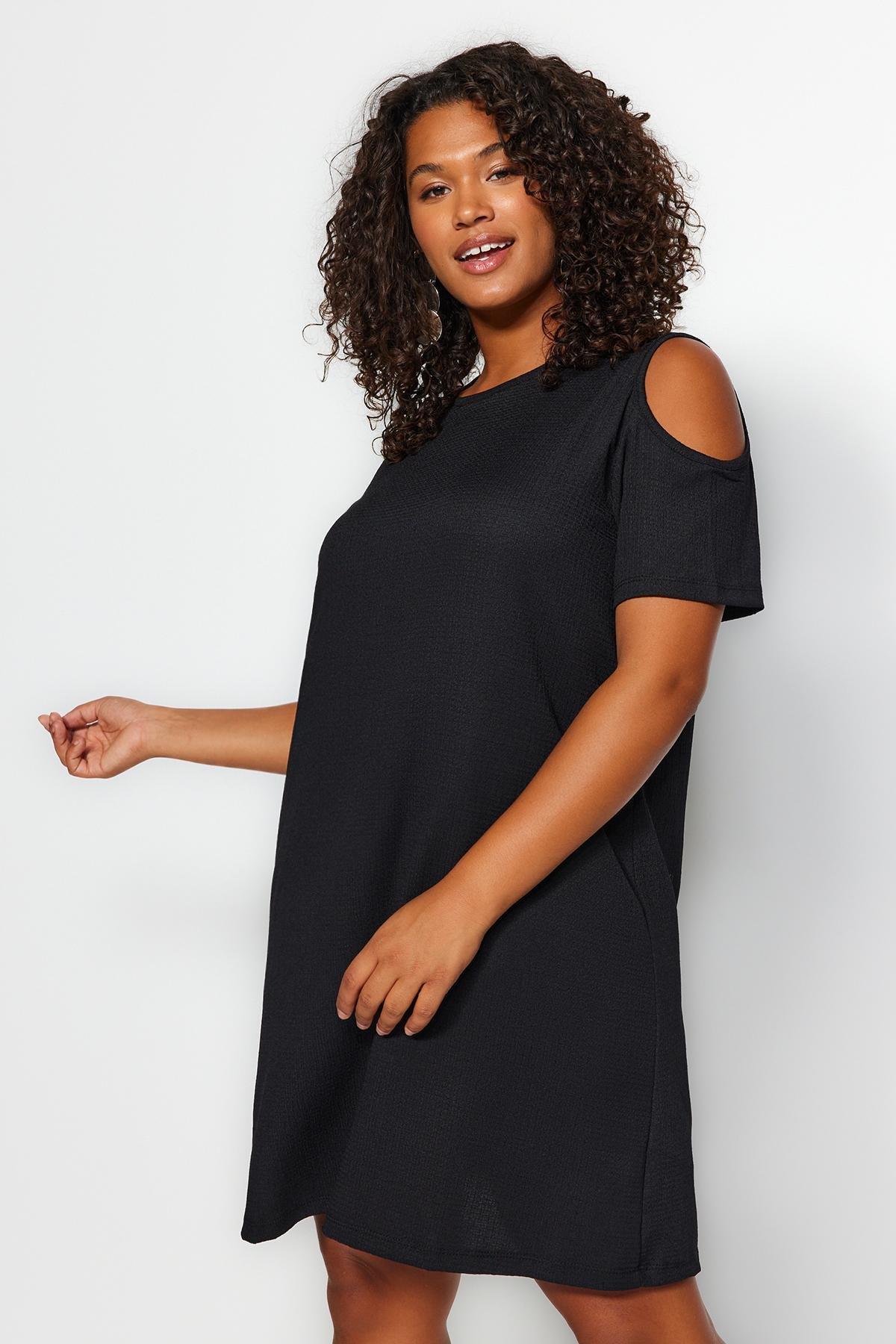 Black A-Line Plus Size Dress, Black, medium