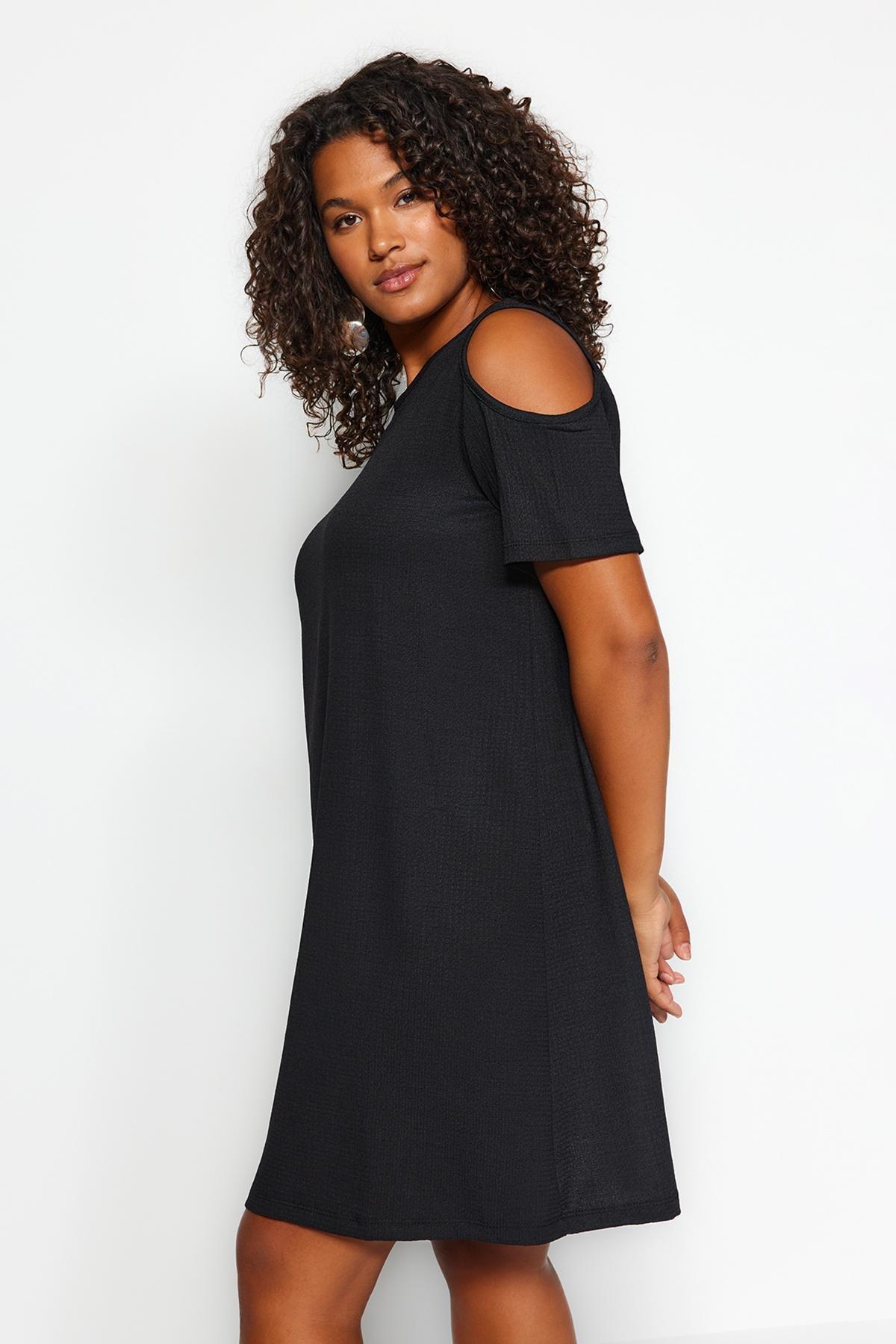 Black A-Line Plus Size Dress, Black, medium