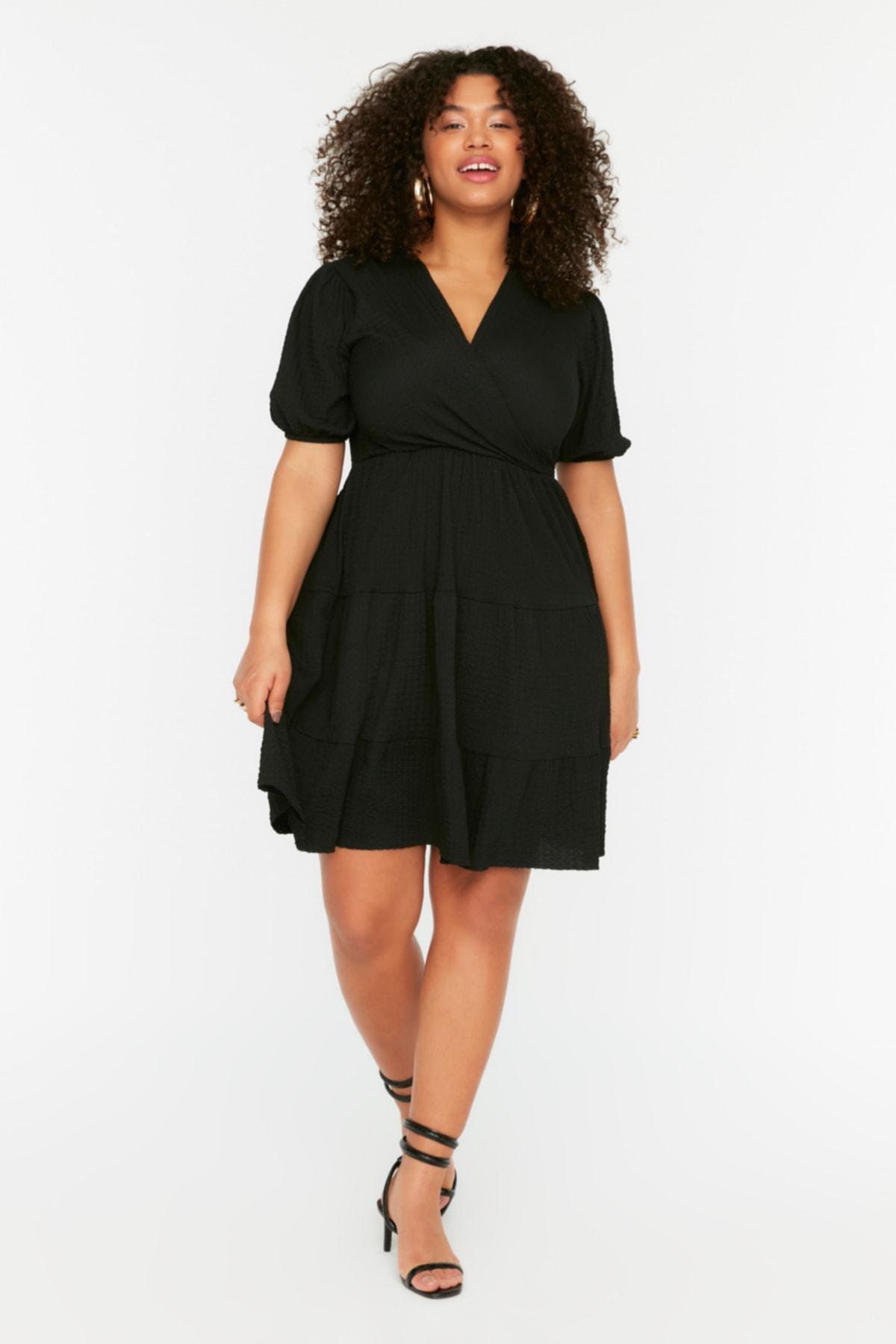 Trendyol - Black Wrapover Plus Size Dress