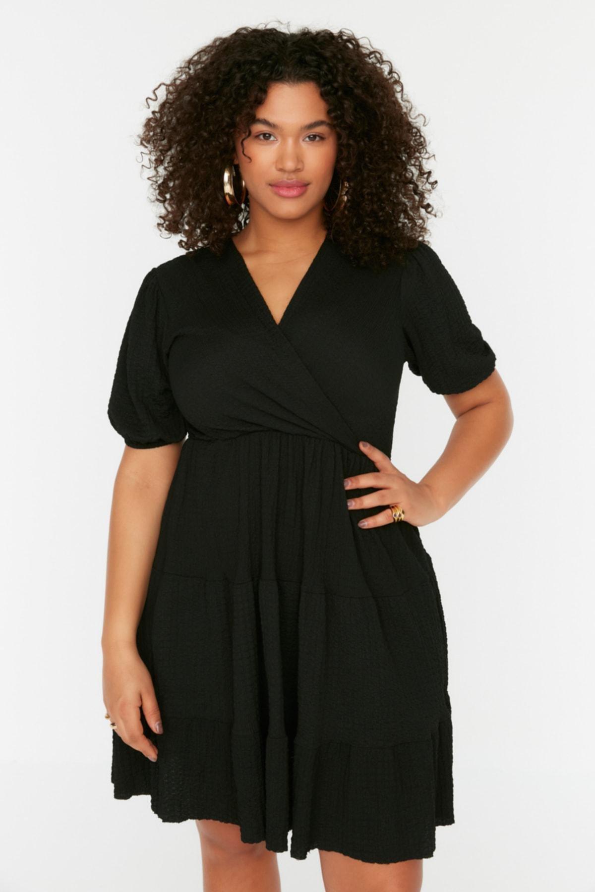 Black Wrapover Plus Size Dress, , large image number 1