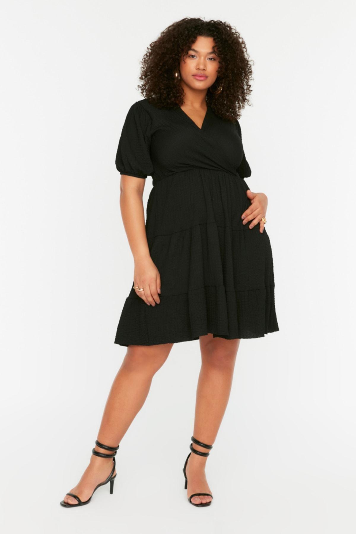 Black Wrapover Plus Size Dress, , large image number 2