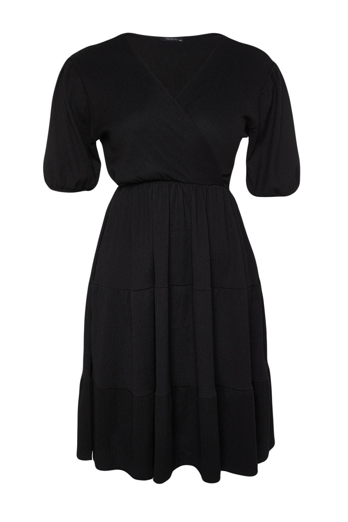 Trendyol - Black Wrapover Plus Size Dress