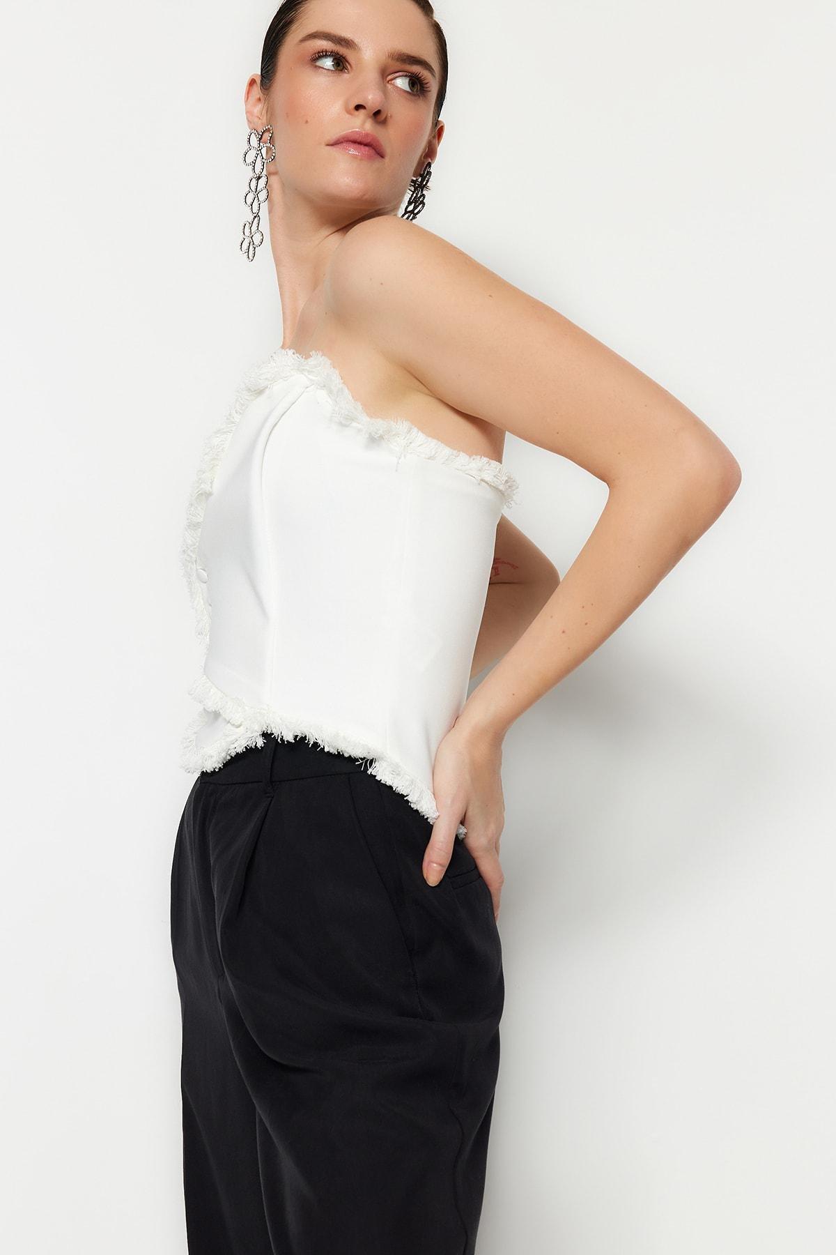 Ecru Fitted Crop Top, , large image number 2