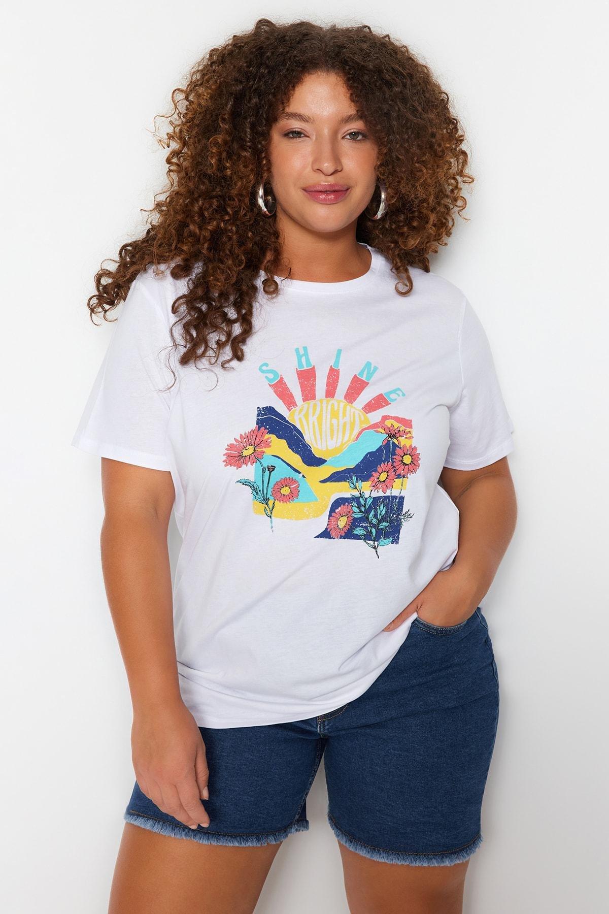 White Crew Neck Plus Size T-Shirt, , medium